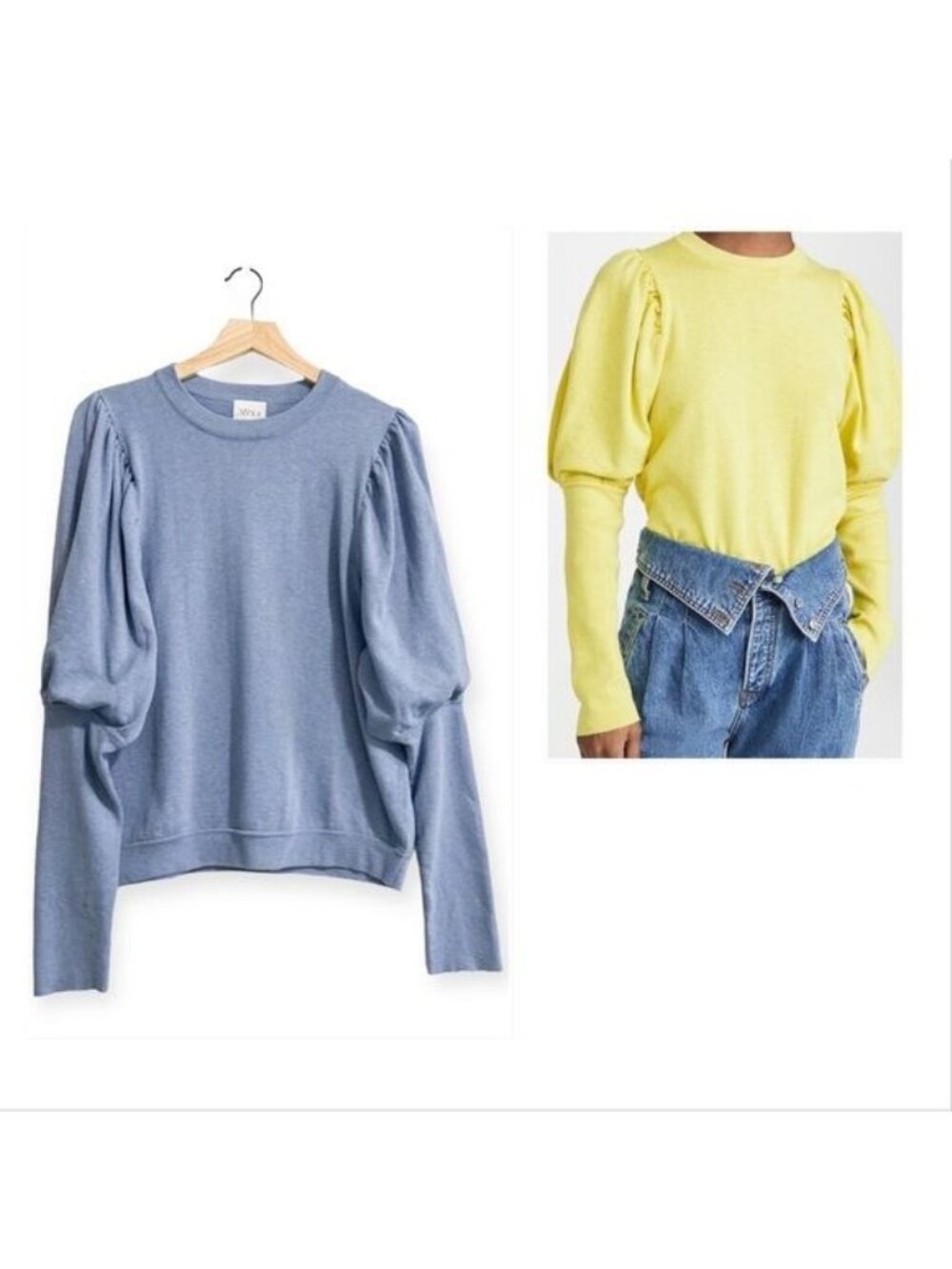 MISA Los Angeles Kali Puff-Shoulder Sweater, Cotton/Cashmere, Blue, Size M